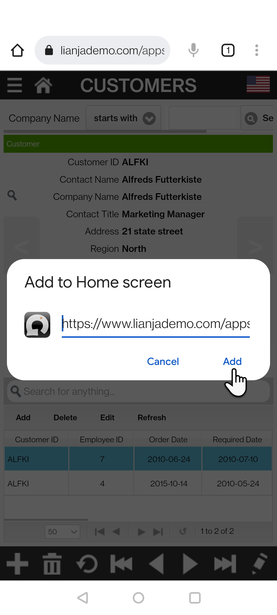 Add to Home screen Android App