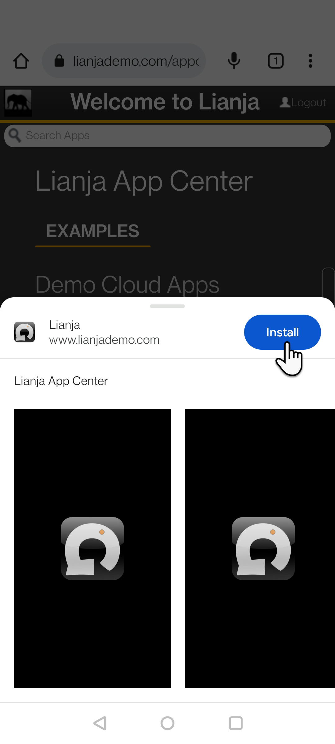 Install Android Lianja App Center Page
