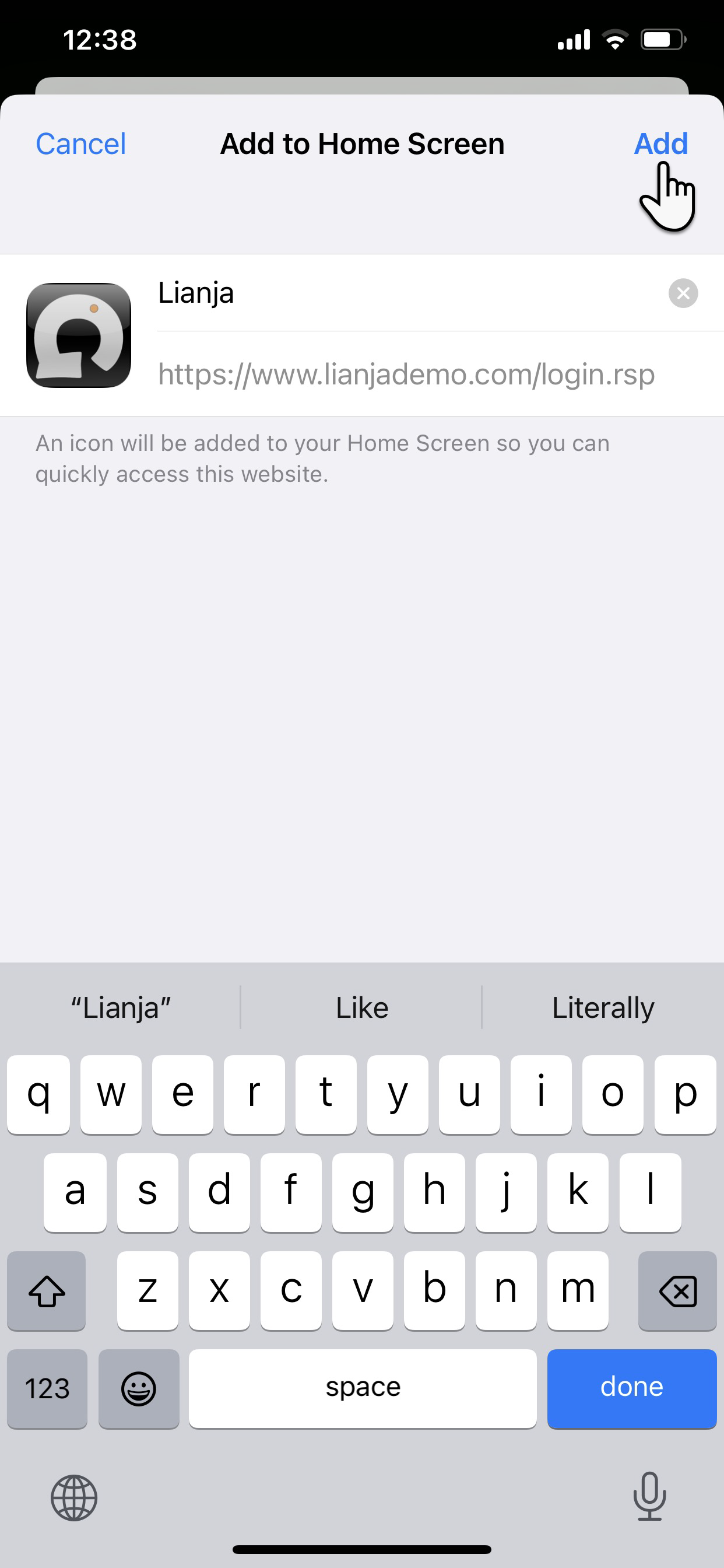 iPhone - Add to Home Screen - Click Add